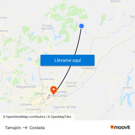 Tamajón to Coslada map