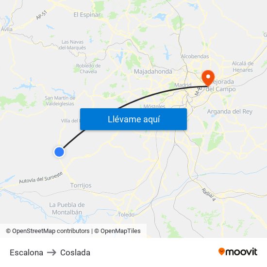 Escalona to Coslada map