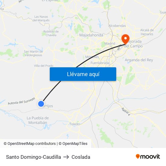 Santo Domingo-Caudilla to Coslada map