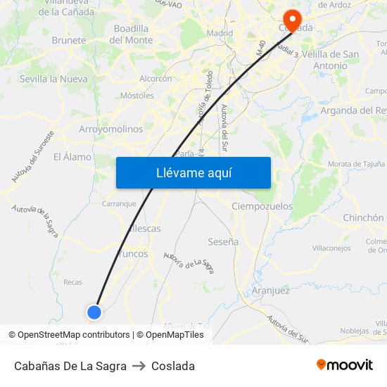 Cabañas De La Sagra to Coslada map
