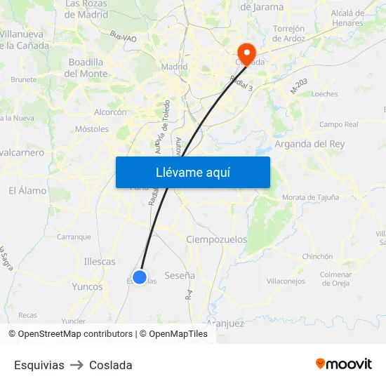 Esquivias to Coslada map