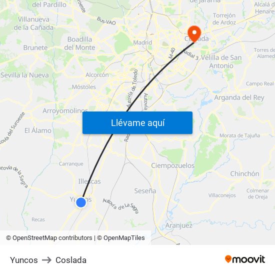 Yuncos to Coslada map