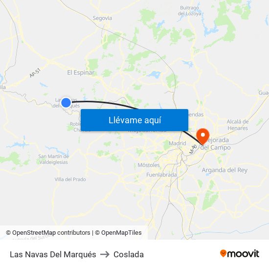 Las Navas Del Marqués to Coslada map