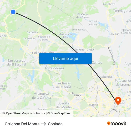 Ortigosa Del Monte to Coslada map