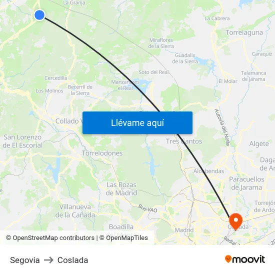 Segovia to Coslada map