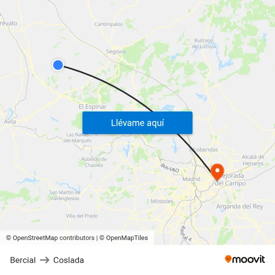 Bercial to Coslada map