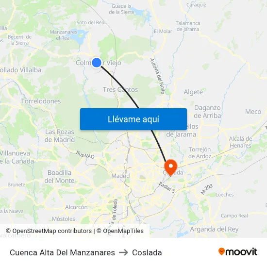 Cuenca Alta Del Manzanares to Coslada map