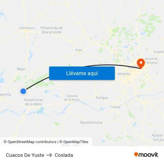Cuacos De Yuste to Coslada map