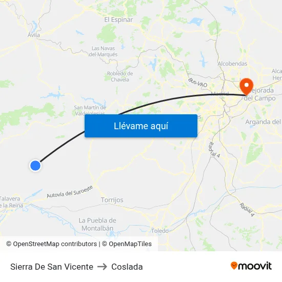 Sierra De San Vicente to Coslada map