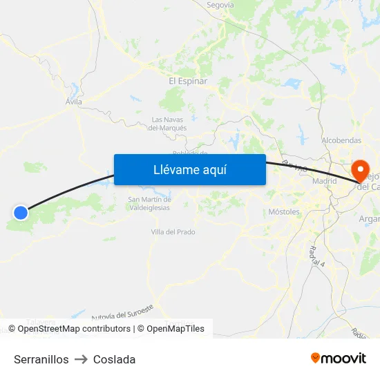 Serranillos to Coslada map