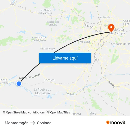 Montearagón to Coslada map
