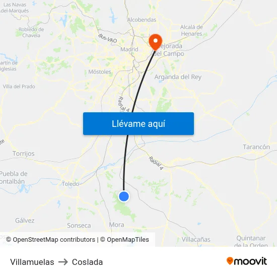 Villamuelas to Coslada map