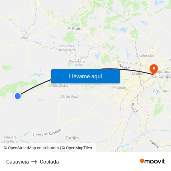 Casavieja to Coslada map