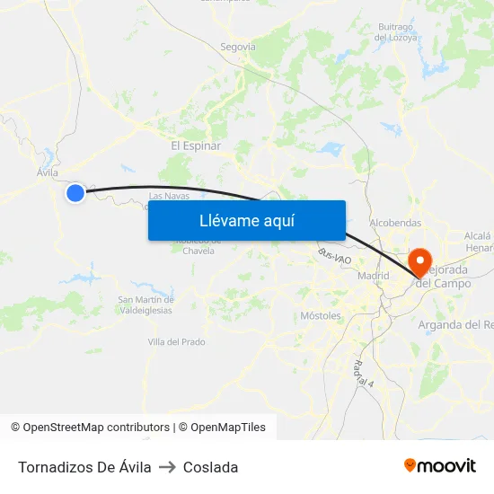 Tornadizos De Ávila to Coslada map