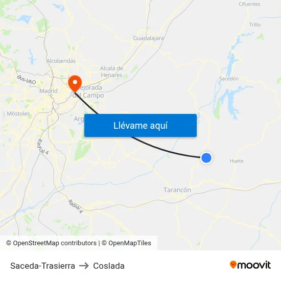 Saceda-Trasierra to Coslada map