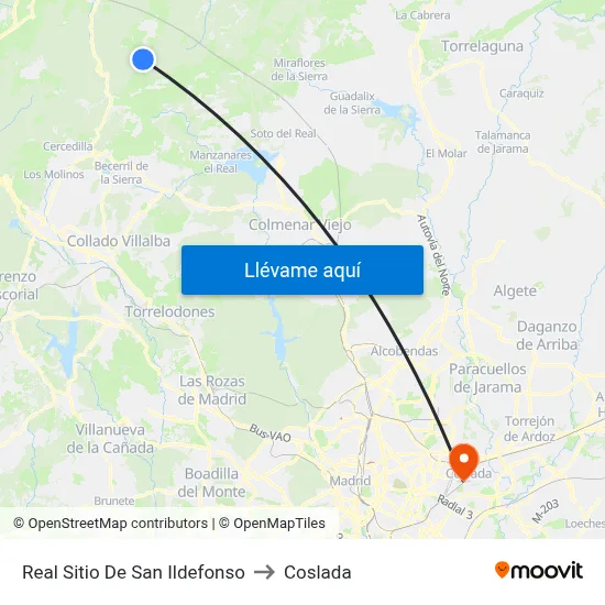 Real Sitio De San Ildefonso to Coslada map