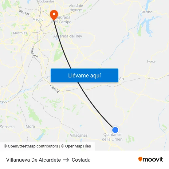 Villanueva De Alcardete to Coslada map