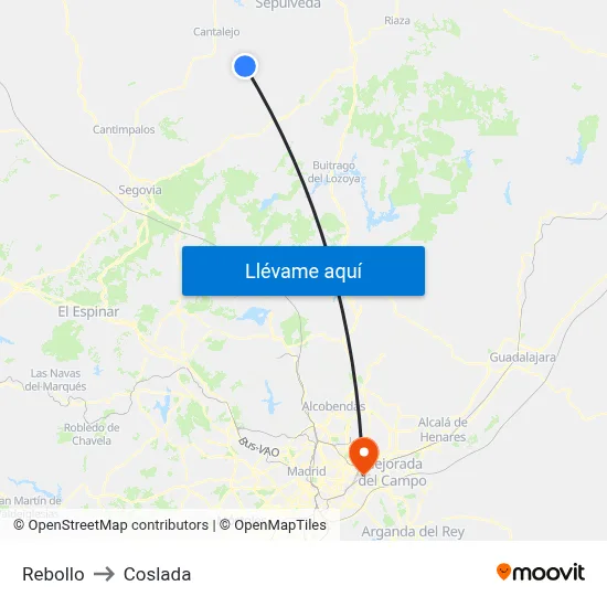 Rebollo to Coslada map