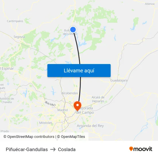 Piñuécar-Gandullas to Coslada map