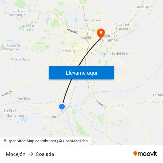 Mocejón to Coslada map