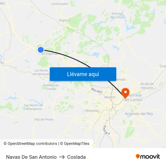 Navas De San Antonio to Coslada map