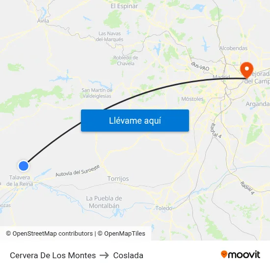 Cervera De Los Montes to Coslada map