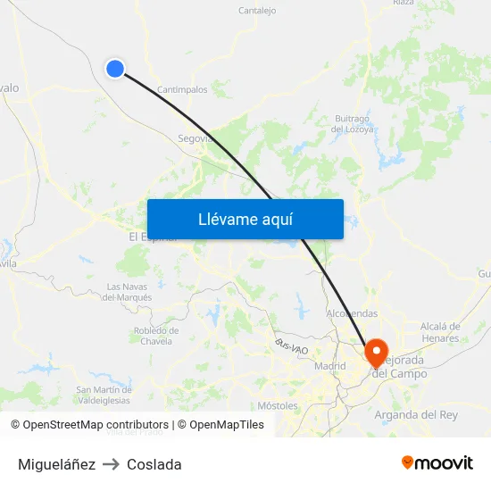 Migueláñez to Coslada map
