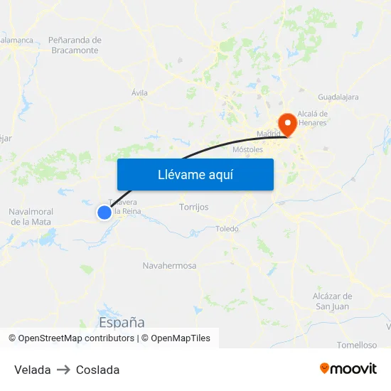 Velada to Coslada map