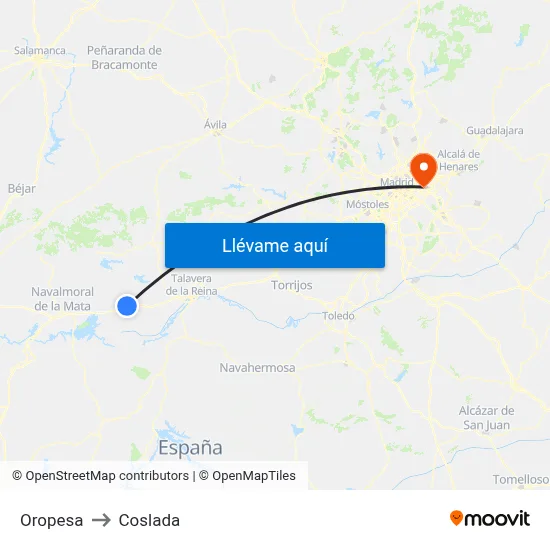 Oropesa to Coslada map