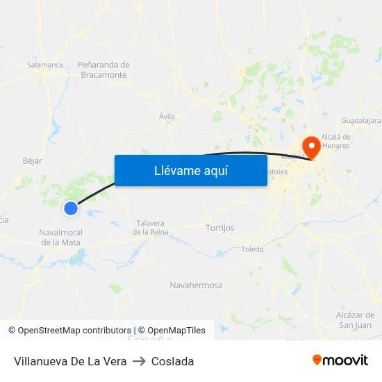 Villanueva De La Vera to Coslada map