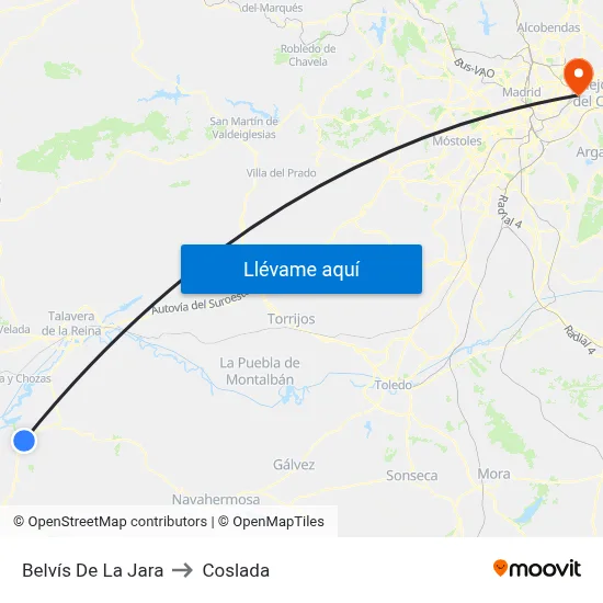 Belvís De La Jara to Coslada map