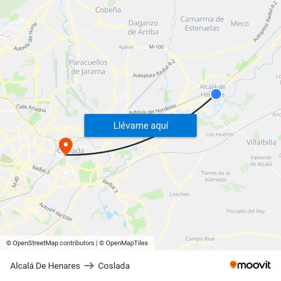 Alcalá De Henares to Coslada map