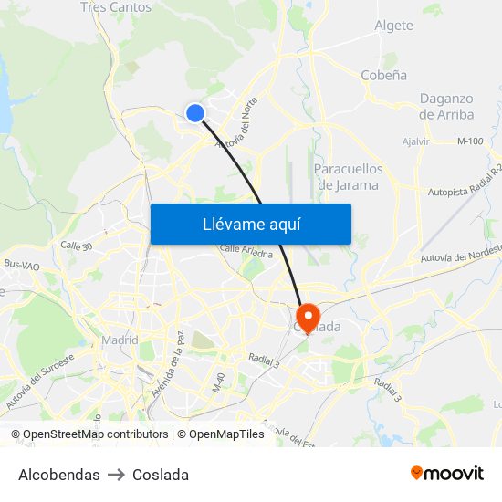 Alcobendas to Coslada map