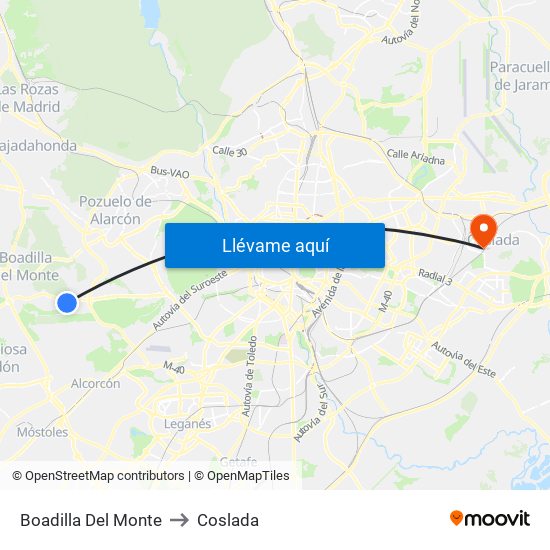Boadilla Del Monte to Coslada map