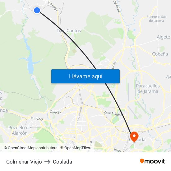 Colmenar Viejo to Coslada map