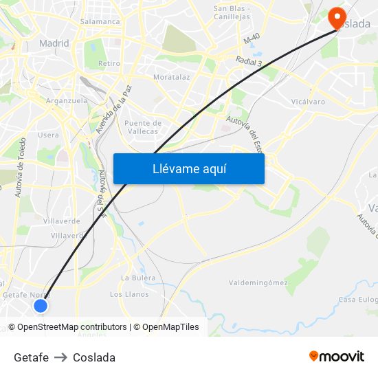Getafe to Coslada map
