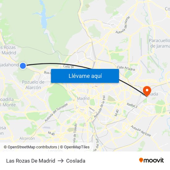 Las Rozas De Madrid to Coslada map