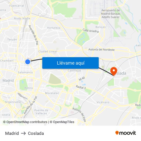 Madrid to Coslada map