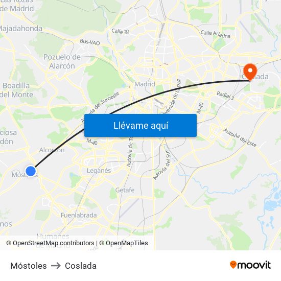 Móstoles to Coslada map