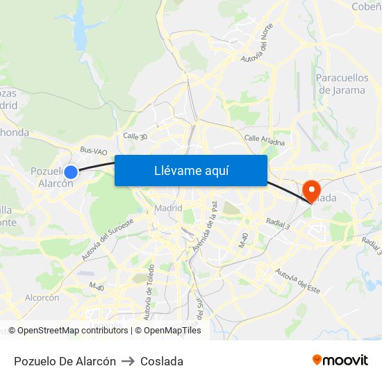 Pozuelo De Alarcón to Coslada map