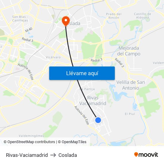 Rivas-Vaciamadrid to Coslada map