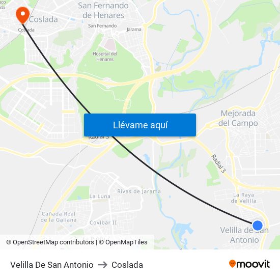 Velilla De San Antonio to Coslada map