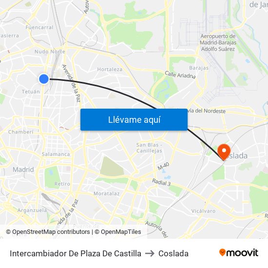 Intercambiador De Plaza De Castilla to Coslada map