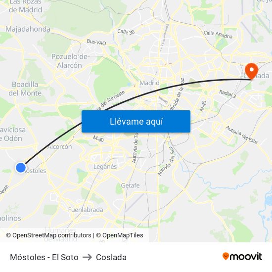 Móstoles - El Soto to Coslada map
