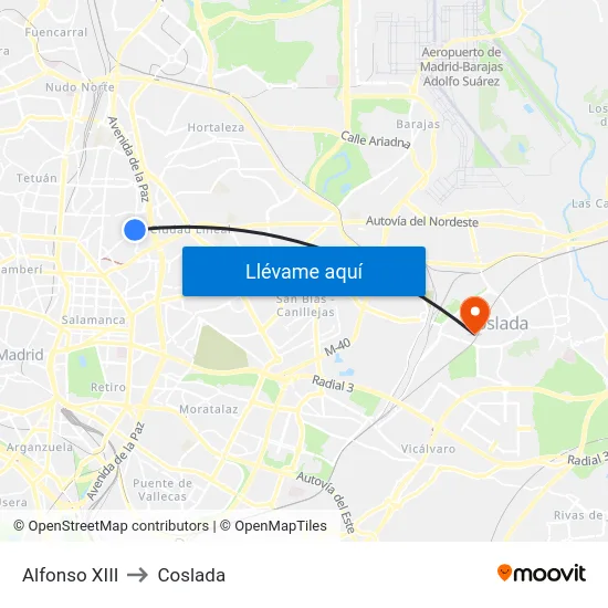 Alfonso XIII to Coslada map