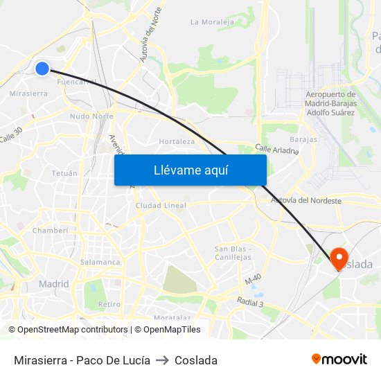 Mirasierra - Paco De Lucía to Coslada map