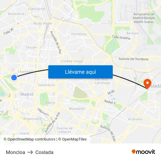 Moncloa to Coslada map