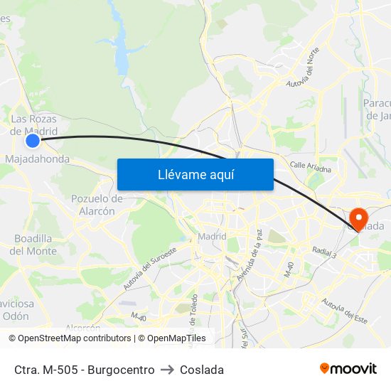 Ctra. M-505 - Burgocentro to Coslada map