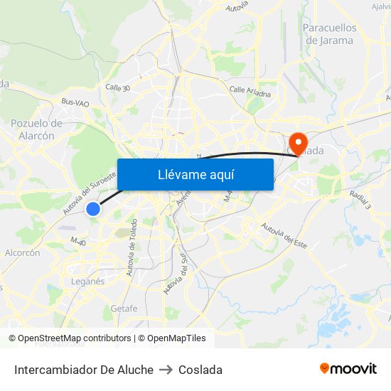 Intercambiador De Aluche to Coslada map
