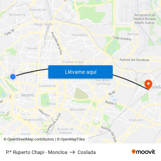 P.º Ruperto Chapí - Moncloa to Coslada map